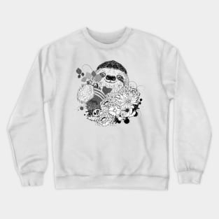 Drawing of a sloth with lush flowers Crewneck Sweatshirt